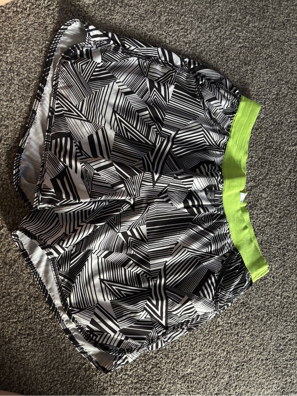 Livi Active Black & White Geometric Shorts with Neon Green Waistband